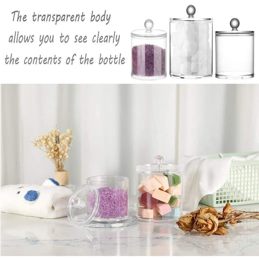 Set of 3 Cotton Ball & Swab Organizer, Acrylic Holders Multipurpose 10oz, 22oz